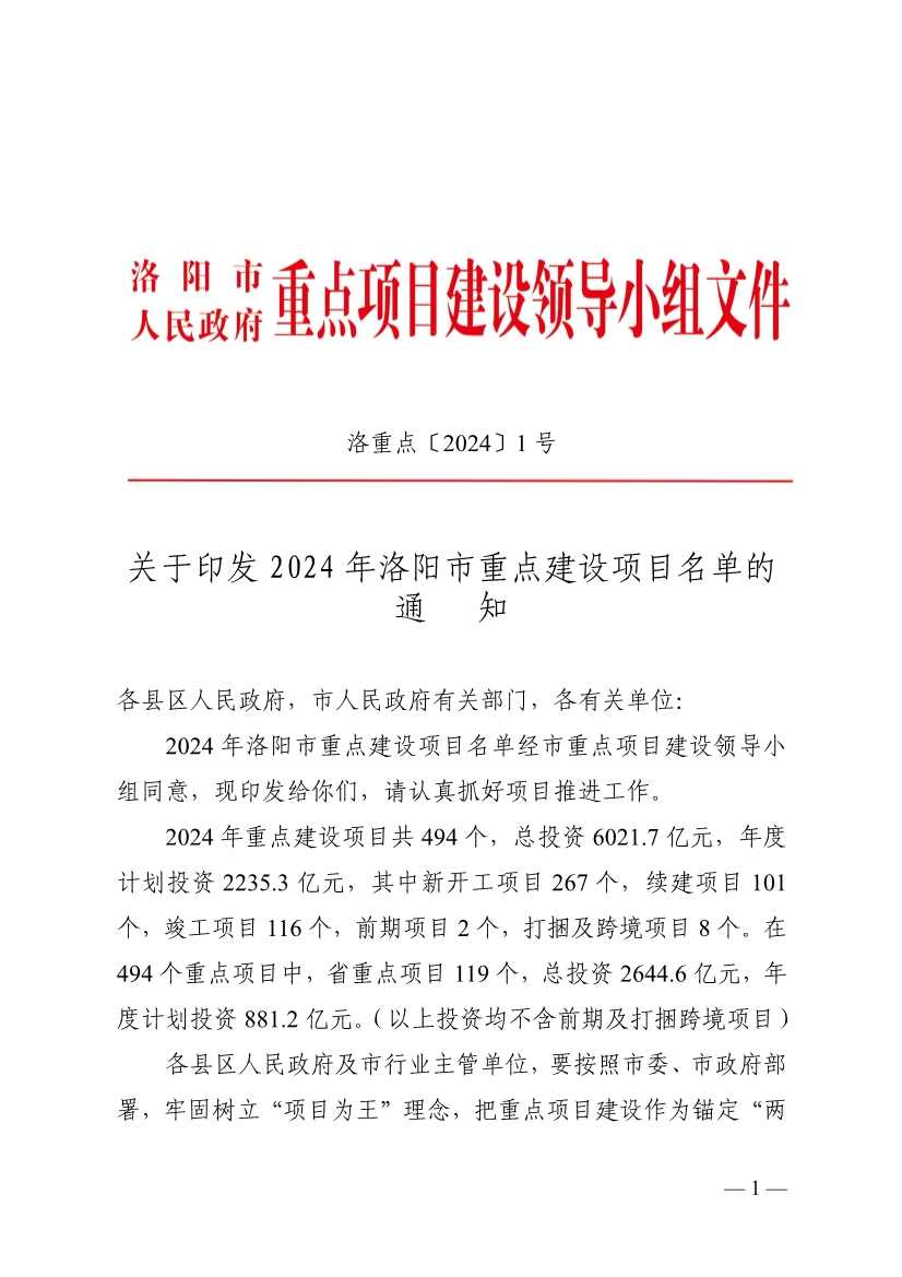 洛阳公布2024年重点建设项目！涉及多个环保项目！