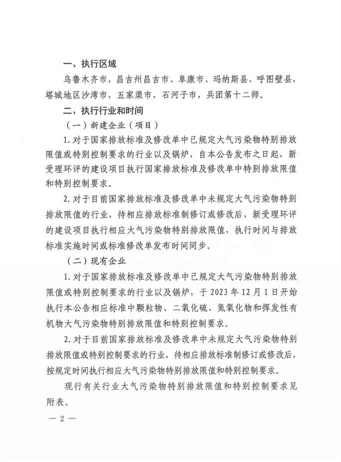新疆自治区：关于“乌昌石”区域执行大气污染物特别排放限值的公告(图2)