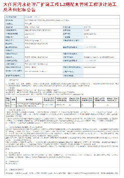 1.1亿！山东青岛大任河污水处理厂扩建工程1.2期配套管线工程设计施工总承包招标