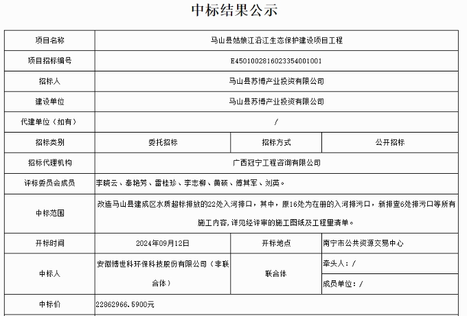 博世科中标广西马山县姑娘江沿江生态保护建设项目工程！