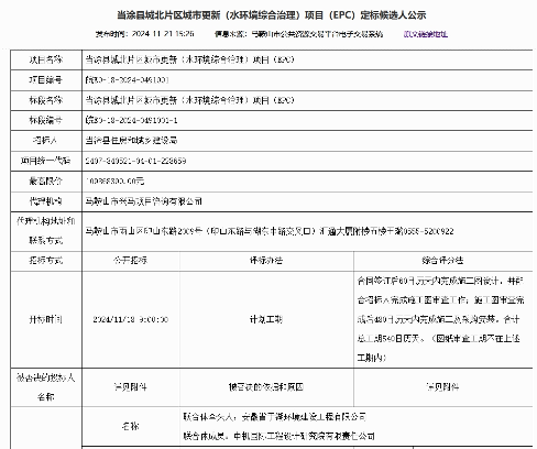 1.1亿！安徽水环境综合治理项目EPC开标