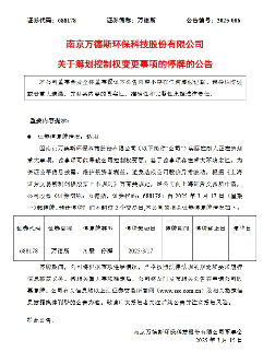 停牌！万德斯公司控制权可能变更
