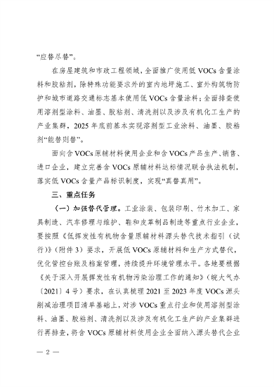 安徽省低挥发性有机物含量原辅材料替代工作方案（征求意见稿）发布(图2)