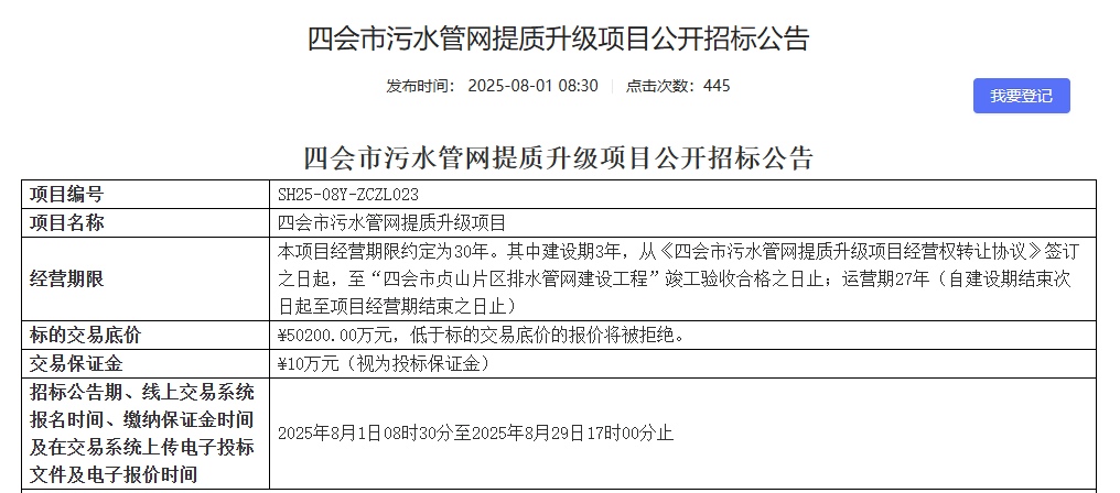 5.02亿！广东四会市污水管网提质升级项目公开招标(图1)