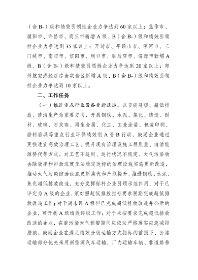 《河南省2024年重污染天气重点行业绩效分级创A晋B行动方案》发布(图2)
