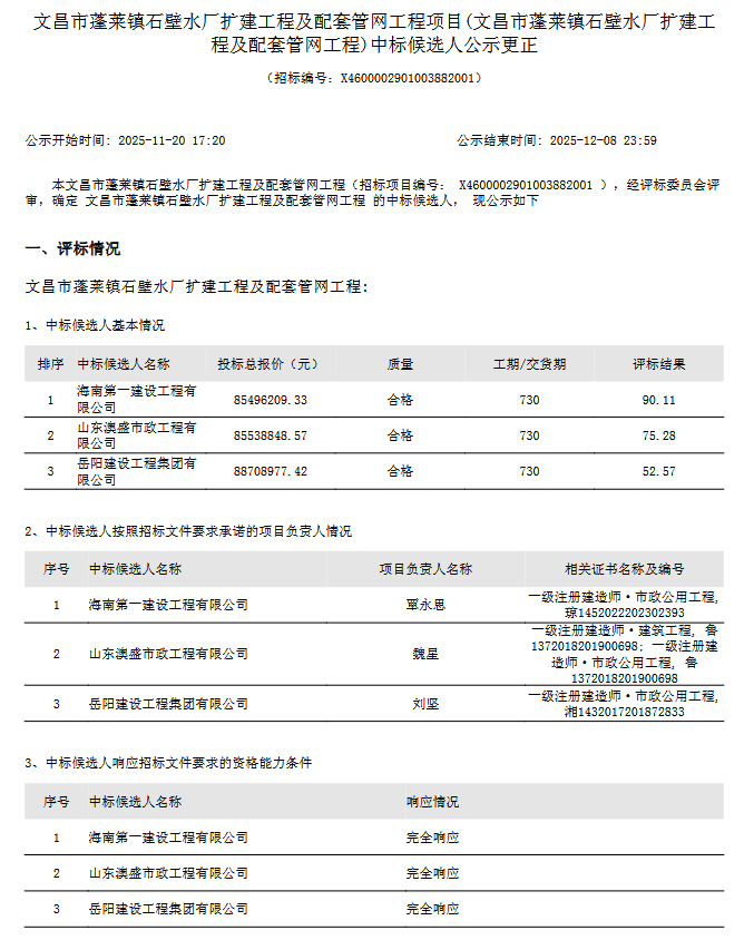 原中标候选人违规全被否！9461万水厂工程项目重定中标候选人(图1)
