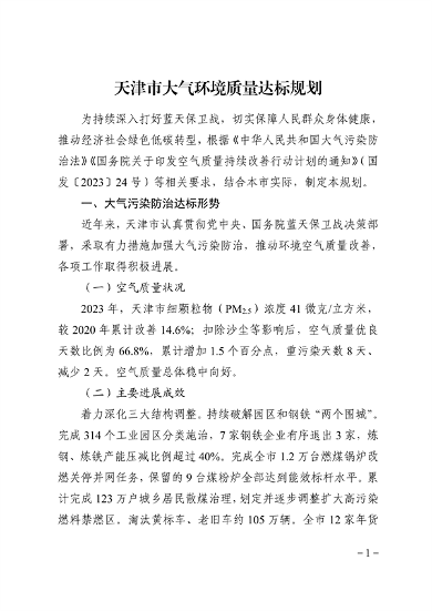 《天津市大气环境质量达标规划》发布(图1)