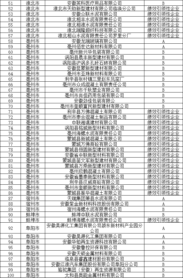 安徽省重点行业绩效先进等级企业清单（截至2024年12月）公布(图3)